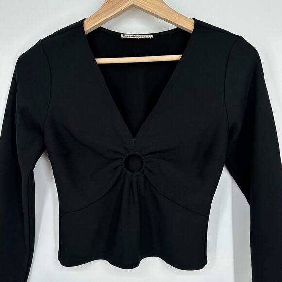 Abercrombie & Fitch Long Sleeve O-Ring V-Neck Blouse Top Black - Picture 7 of 14